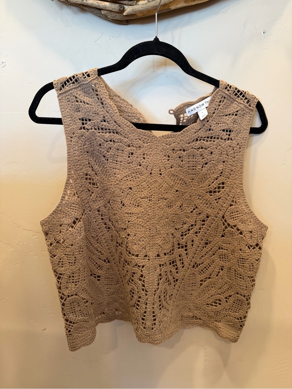 AND/OR The Label Taupe Crochet Sleeveless Crop Tank - Picture 5 of 6